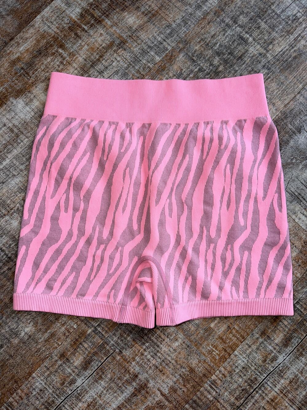 Pink Gray Zebra Print Compression Biker Booty Shorts  Athletic Medium